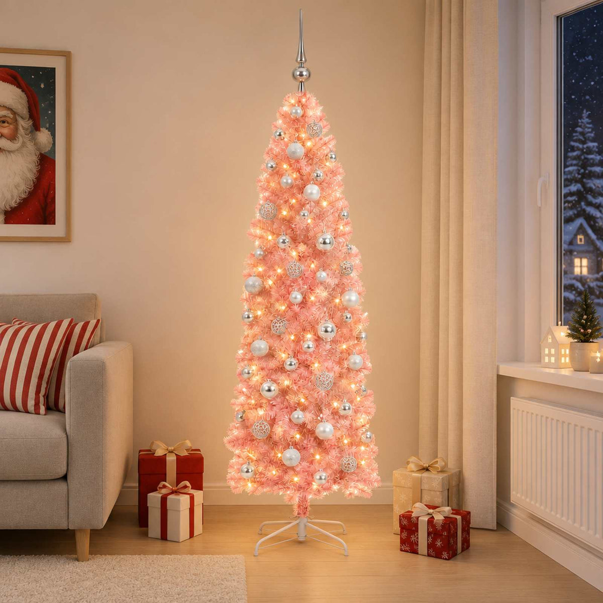 Artificial Slim Christmas Tree Bauble LEDs