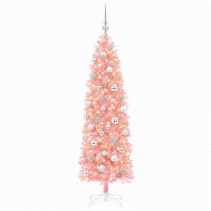 vidaXL Artificial Slim Christmas Tree with Bauble 240 cm 300 LEDs 4