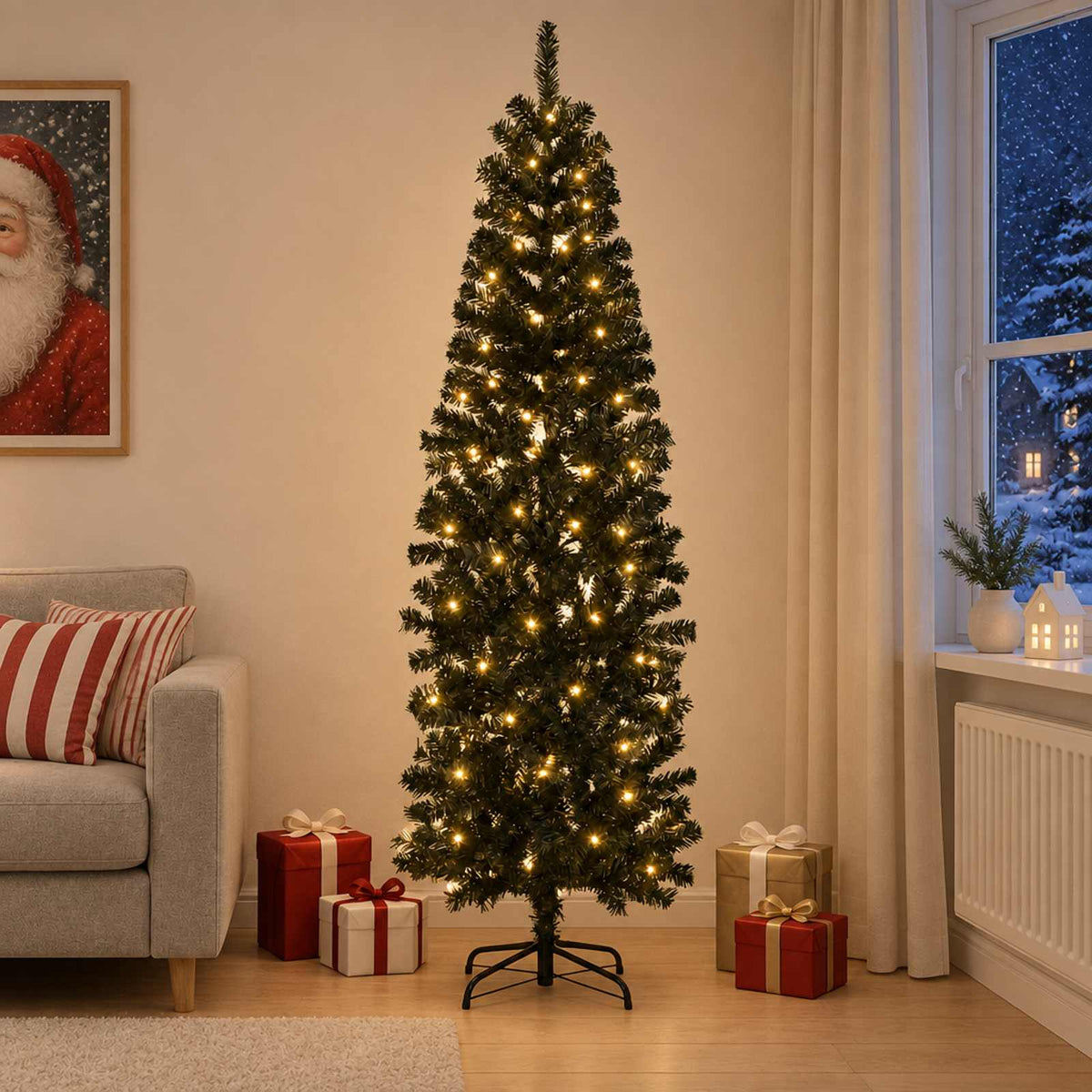 Artificial Slim Christmas Tree Bauble LEDs