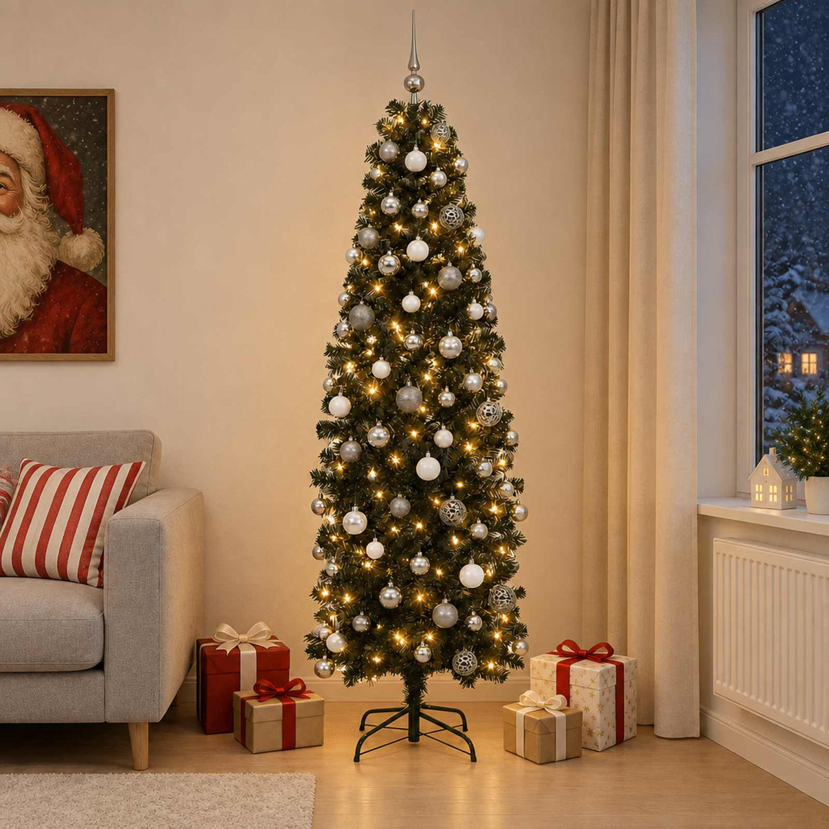 Artificial Slim Christmas Tree Bauble LEDs