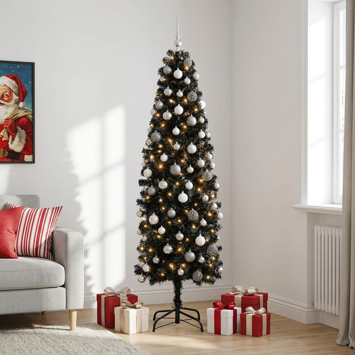 Artificial Slim Christmas Tree Bauble LEDs