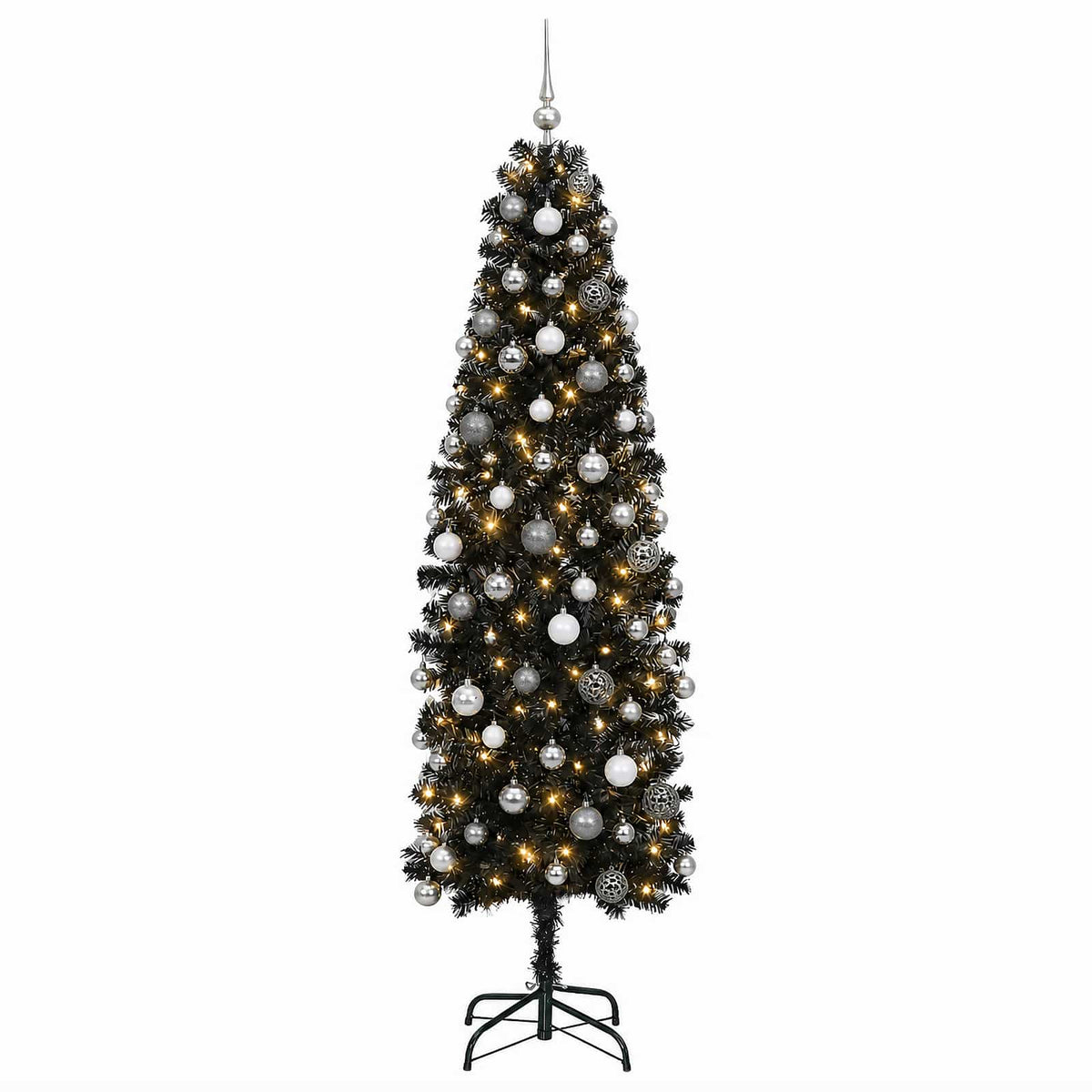 vidaXL Artificial Slim Christmas Tree with Bauble 210 cm 300 LEDs 4