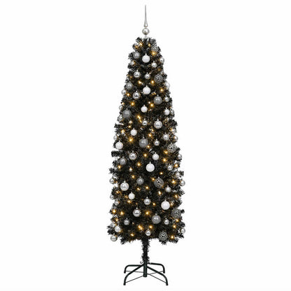 vidaXL Artificial Slim Christmas Tree with Bauble 210 cm 300 LEDs 4