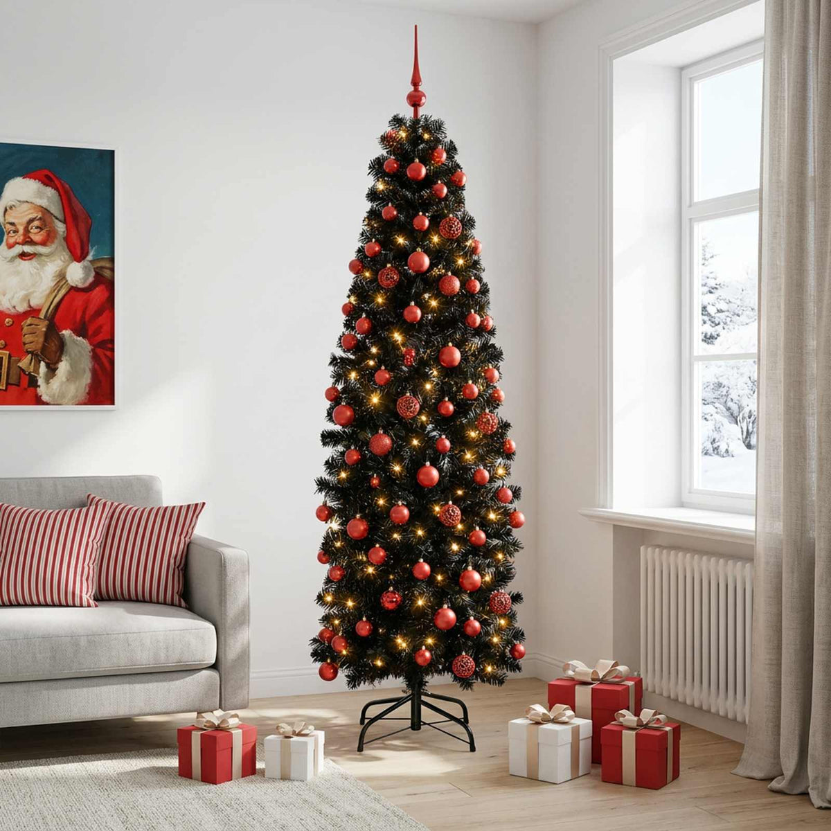 Artificial Slim Christmas Tree Bauble LEDs