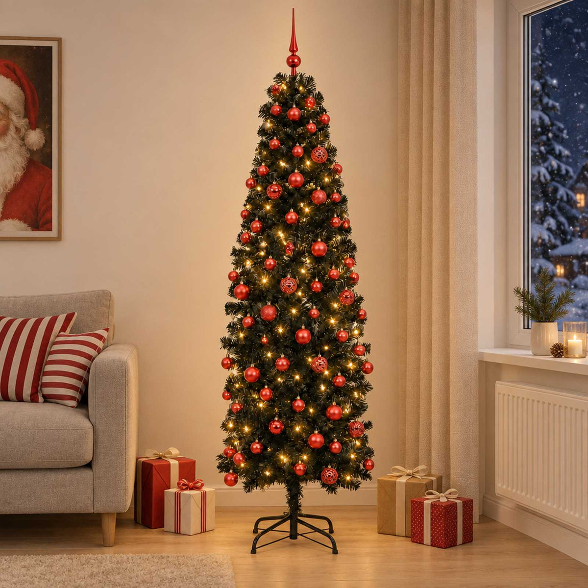 Artificial Slim Christmas Tree Bauble LEDs