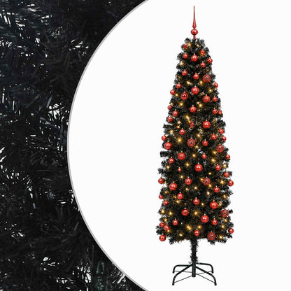 vidaXL Artificial Slim Christmas Tree with Bauble 210 cm 300 LEDs 2