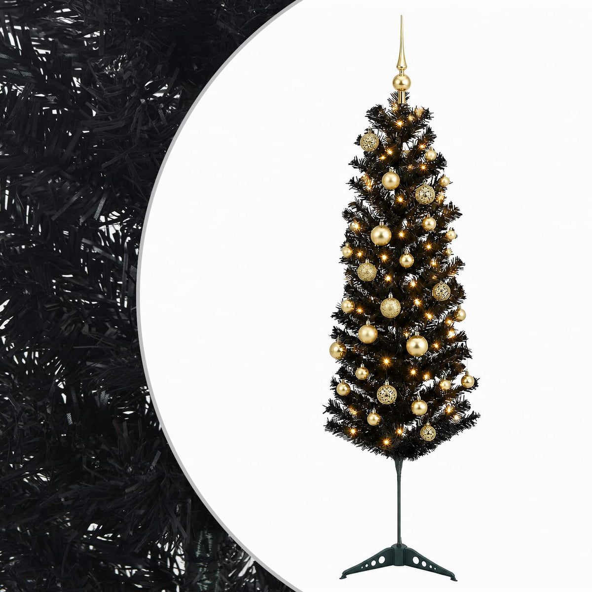vidaXL Artificial Slim Christmas Tree with Bauble 150 cm 150 LEDs 2