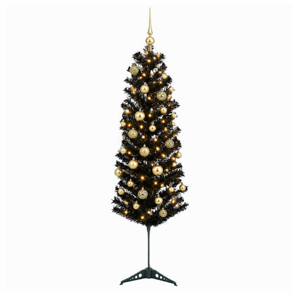 vidaXL Artificial Slim Christmas Tree with Bauble 150 cm 150 LEDs 4