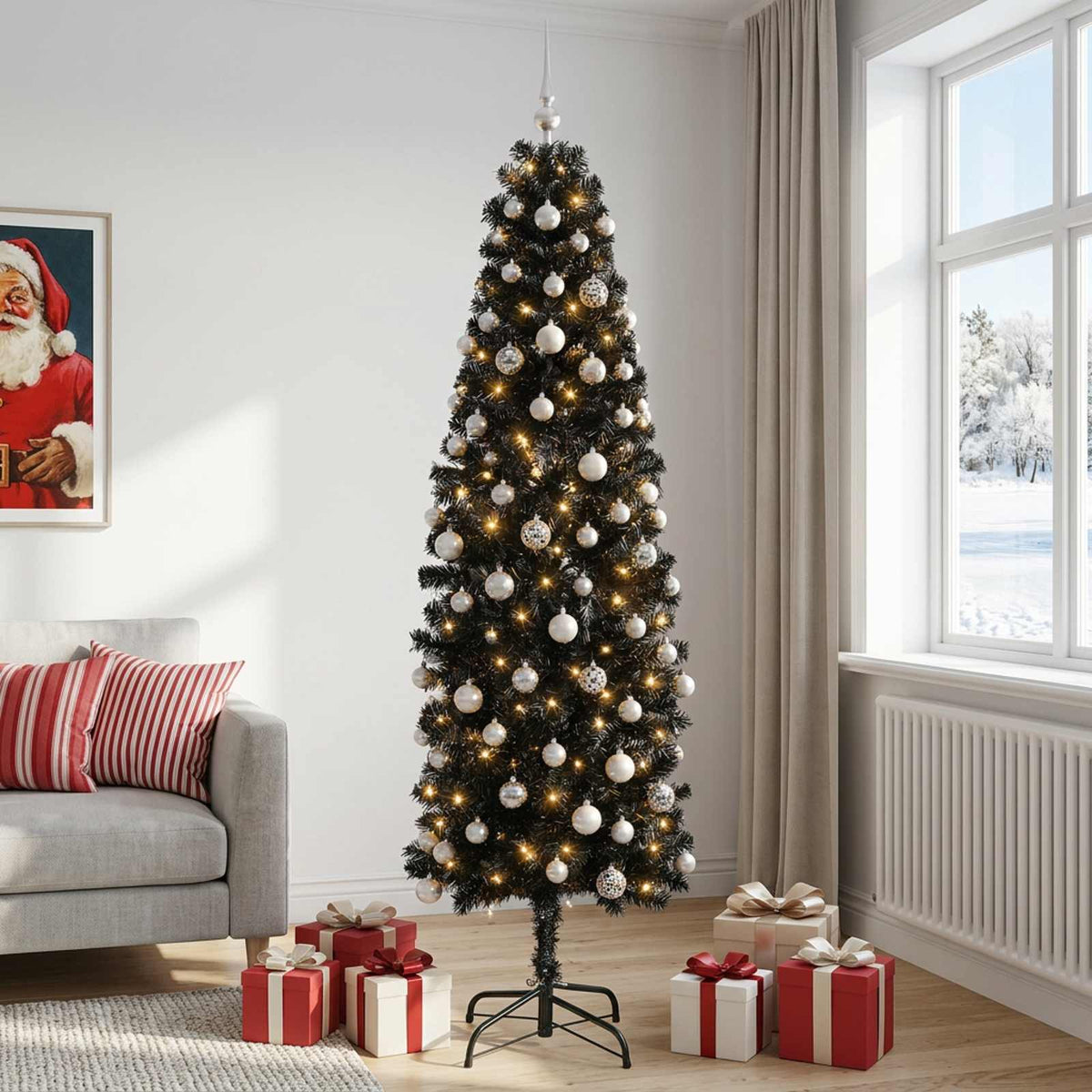 Artificial Slim Christmas Tree Bauble LEDs