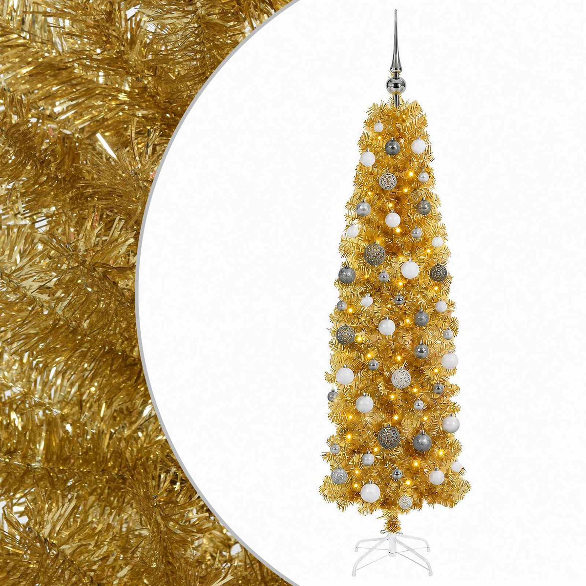vidaXL Artificial Slim Christmas Tree with Bauble 180 cm 300 LEDs 2