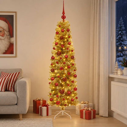 vidaXL Artificial Slim Christmas Tree with Bauble 180 cm 300 LEDs 1