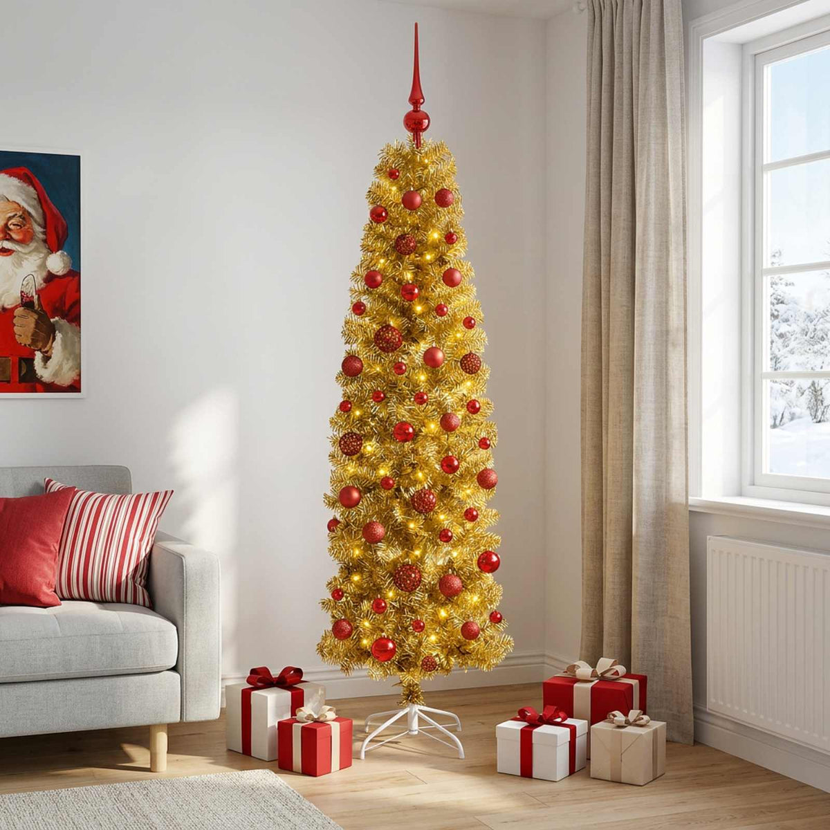 vidaXL Artificial Slim Christmas Tree with Bauble 180 cm 300 LEDs 3