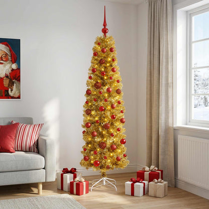 vidaXL Artificial Slim Christmas Tree with Bauble 180 cm 300 LEDs 3