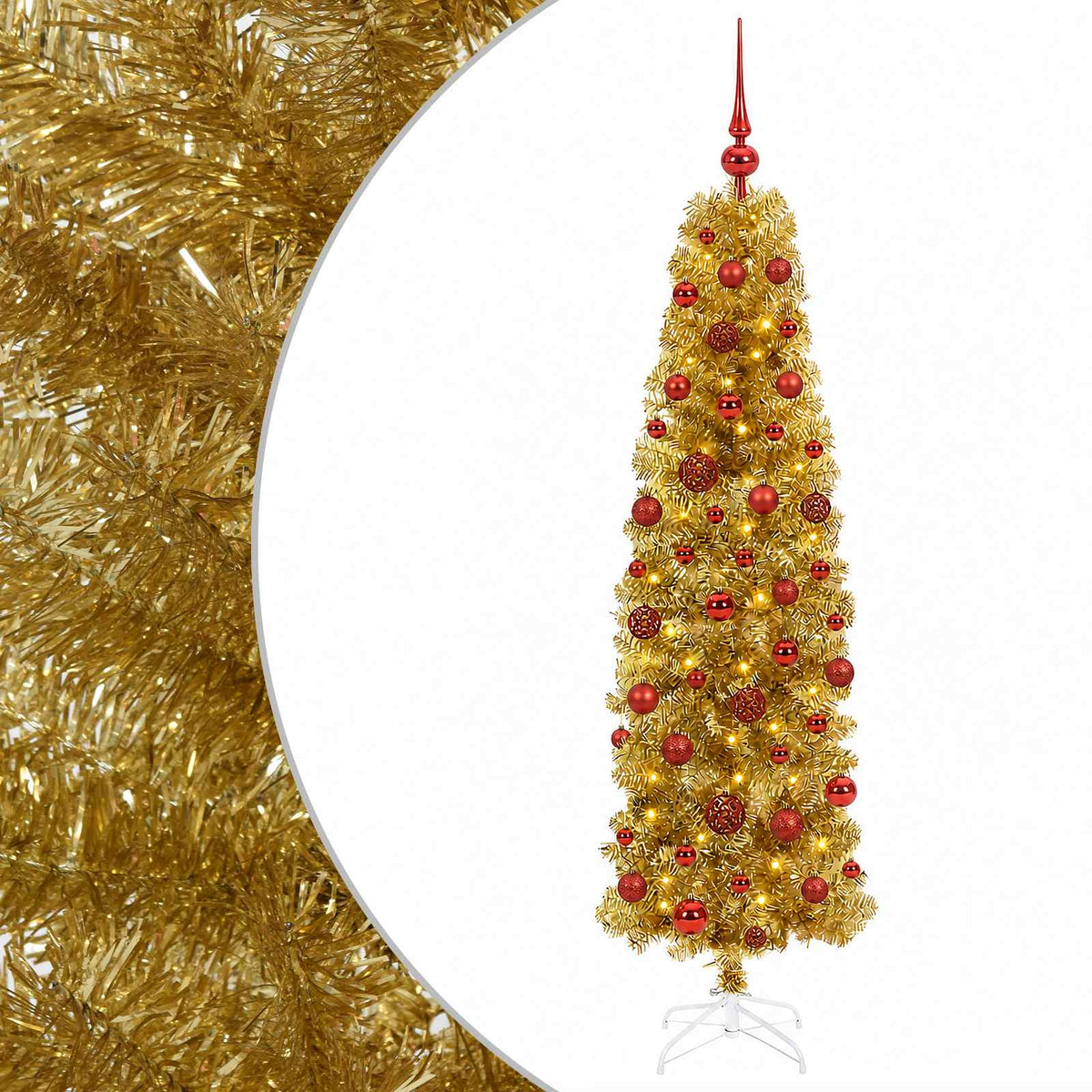vidaXL Artificial Slim Christmas Tree with Bauble 180 cm 300 LEDs 2