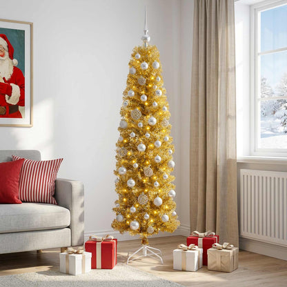 vidaXL Artificial Slim Christmas Tree with Bauble 180 cm 300 LEDs 3