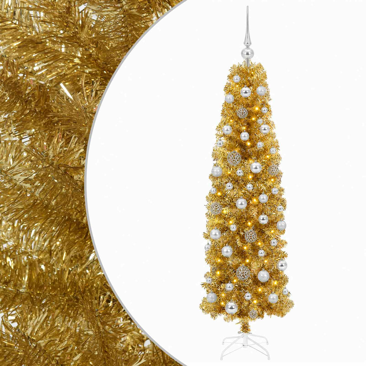vidaXL Artificial Slim Christmas Tree with Bauble 180 cm 300 LEDs 2