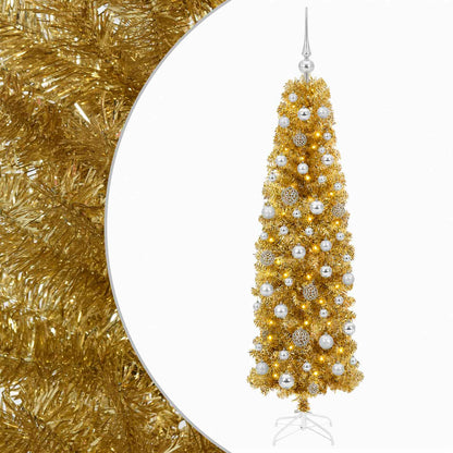 vidaXL Artificial Slim Christmas Tree with Bauble 180 cm 300 LEDs 2