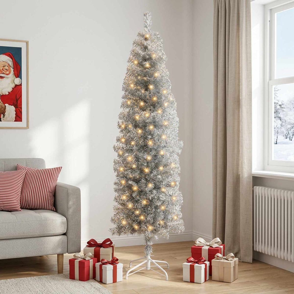 Artificial Slim Christmas Tree in White