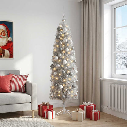 vidaXL Artificial Slim Christmas Tree with Bauble 180 cm 300 LEDs 3