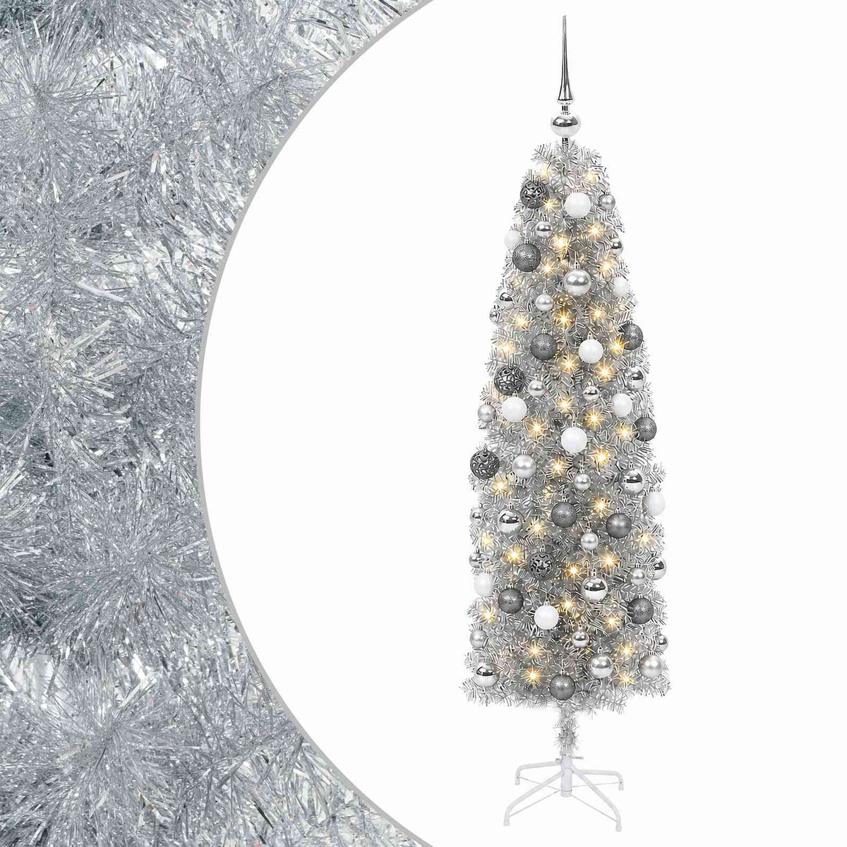 vidaXL Artificial Slim Christmas Tree with Bauble 180 cm 300 LEDs 2
