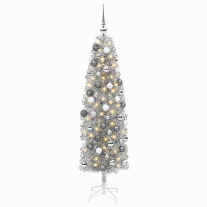 vidaXL Artificial Slim Christmas Tree with Bauble 180 cm 300 LEDs 4