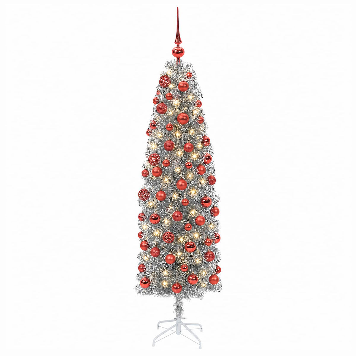 vidaXL Artificial Slim Christmas Tree with Bauble 180 cm 300 LEDs 4