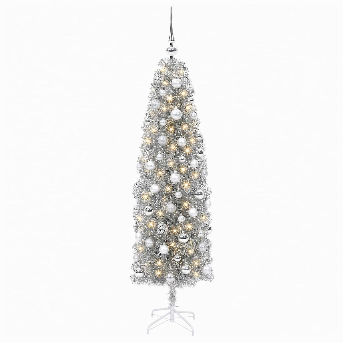 vidaXL Artificial Slim Christmas Tree with Bauble 180 cm 300 LEDs 4