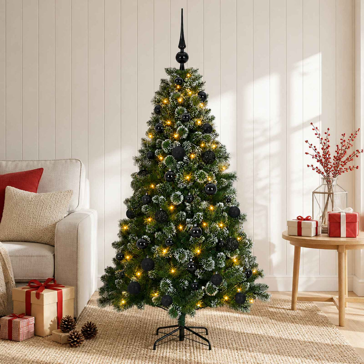 Artificial Christmas Tree Bauble LEDs black balls