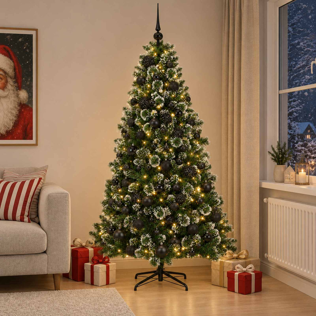 Artificial Christmas Tree Bauble LEDs black balls