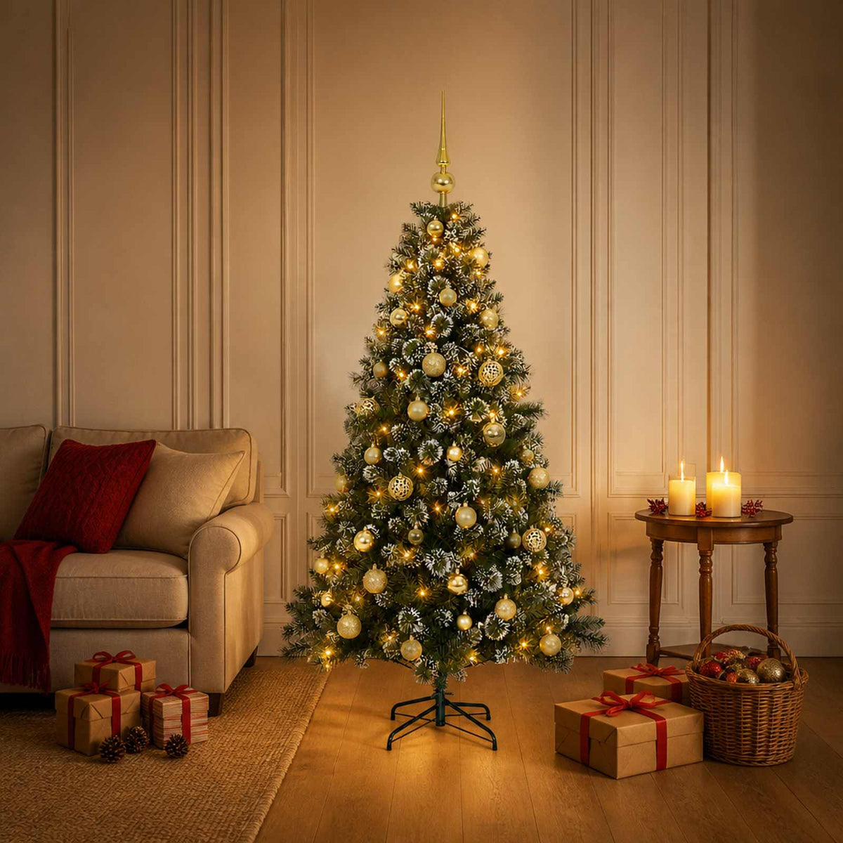Artificial Christmas Tree Bauble LEDs gold balls