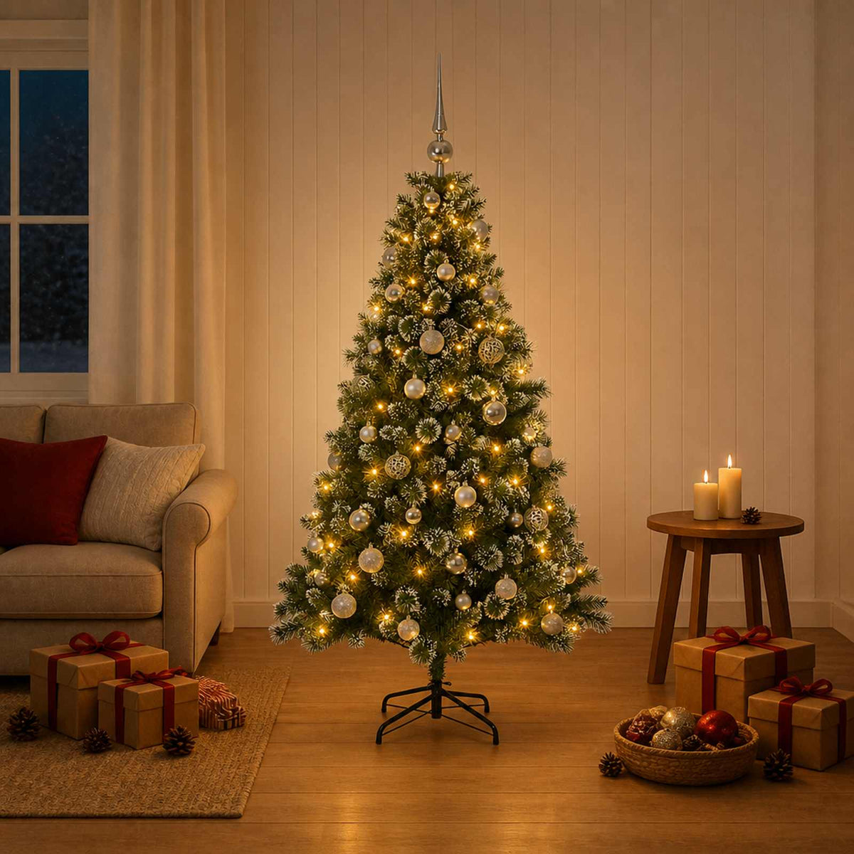 Artificial Christmas Tree Bauble LEDs silver balls