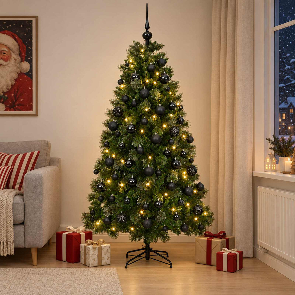 Artificial Christmas Tree Bauble LEDs black balls