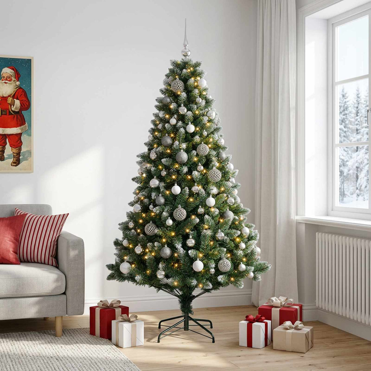 vidaXL Artificial Christmas Tree with Bauble 180 cm 300 LEDs 3
