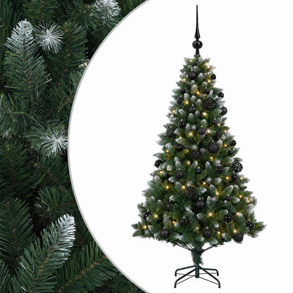 Artificial Christmas Tree with Bauble 150 LEDs 120 cm with LEDs & black balls
