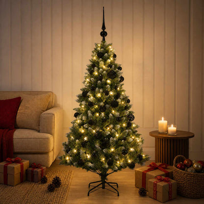 Artificial Christmas Tree with Bauble 150 LEDs 120 cm with LEDs & black balls