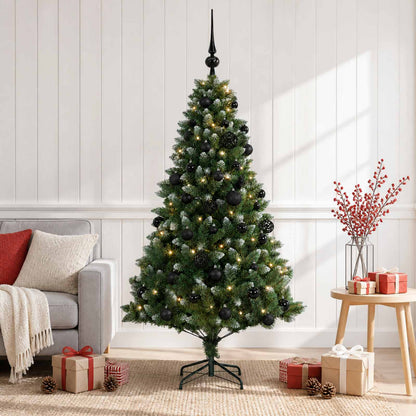 Artificial Christmas Tree with Bauble 150 LEDs 120 cm with LEDs & black balls