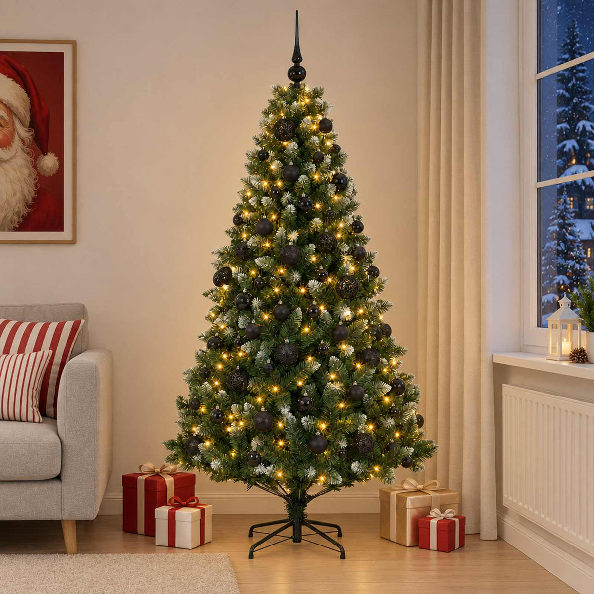 Artificial Christmas Tree Bauble LEDs black balls