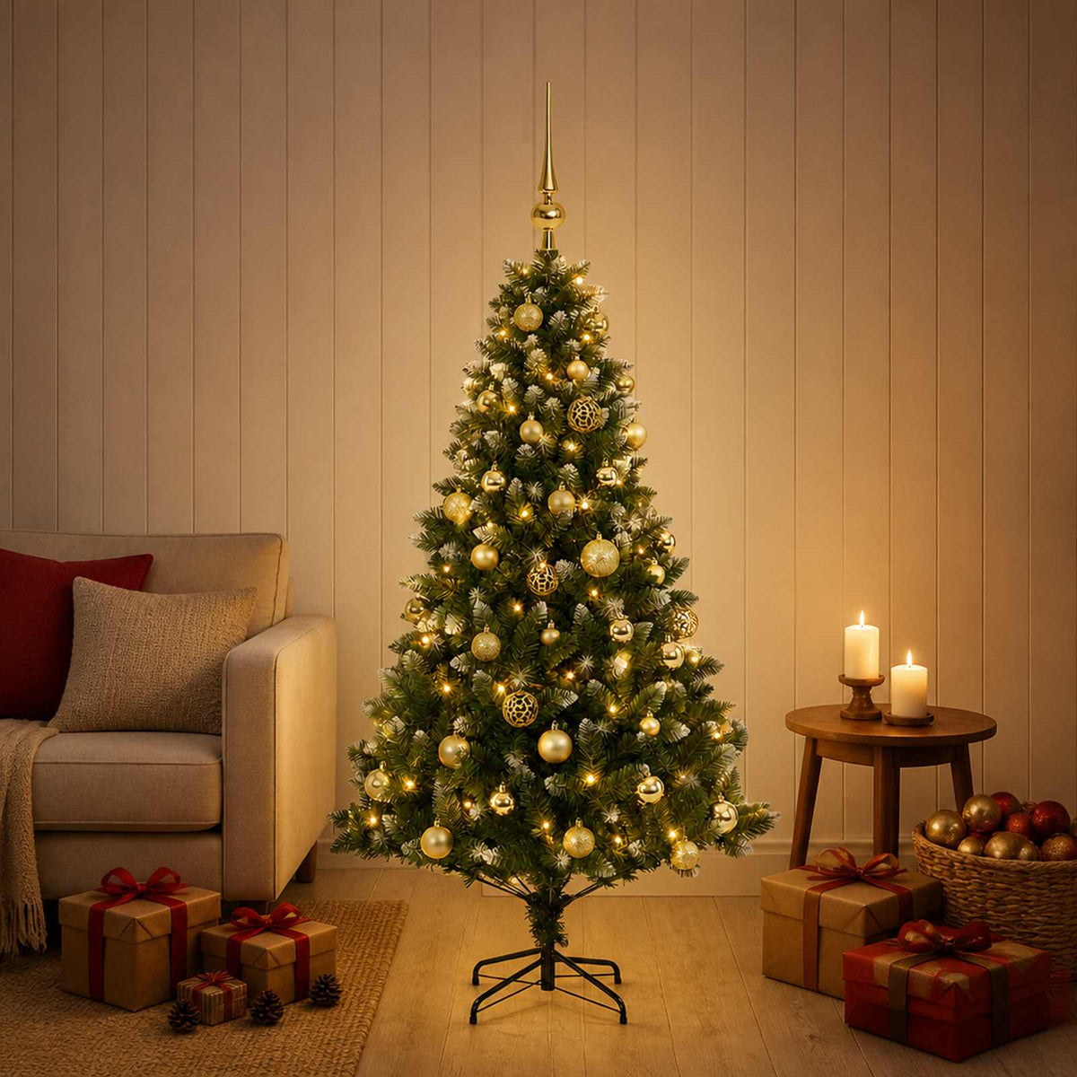 vidaXL Artificial Christmas Tree with Bauble 150 LEDs 120 cm
