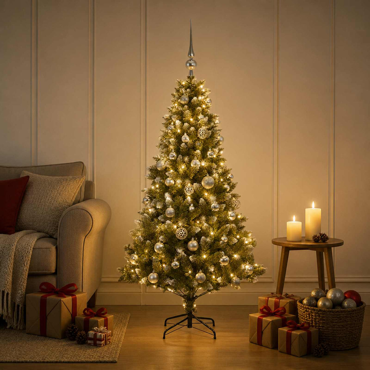 vidaXL Artificial Christmas Tree with Bauble 150 LEDs 120 cm