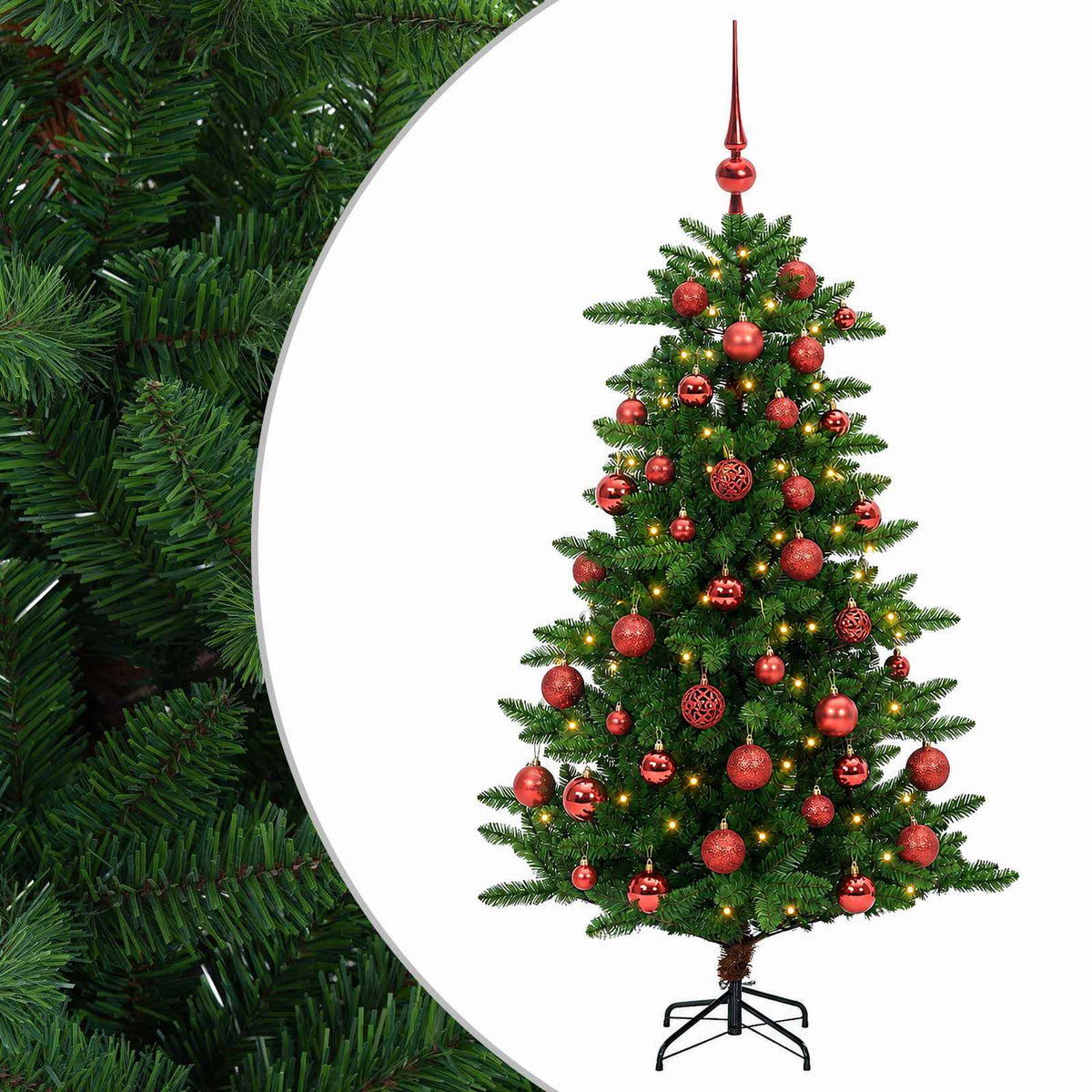 Artificial Christmas Tree with Bauble 150 LEDs 120 cm with LEDs & red balls