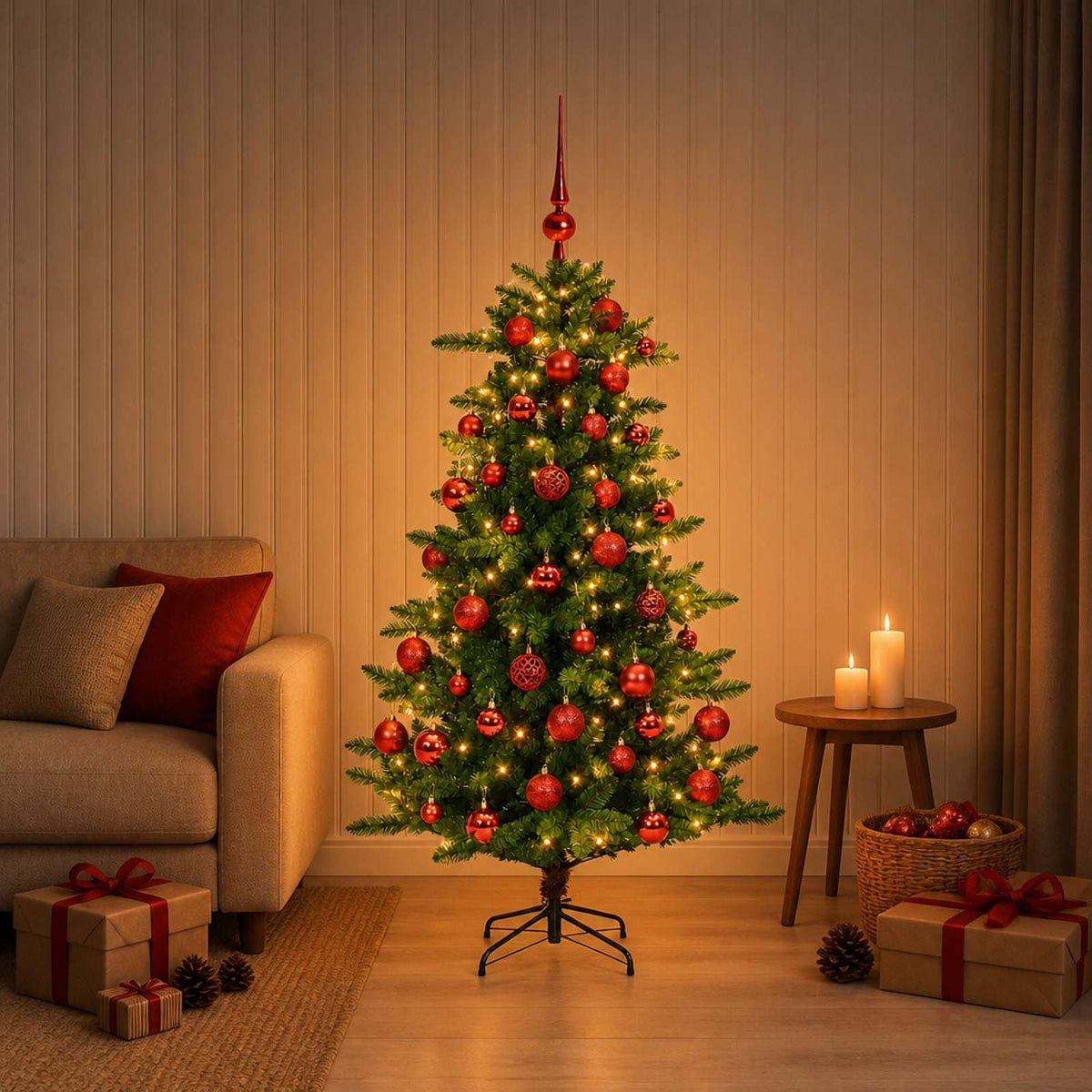 vidaXL Artificial Christmas Tree with Bauble 120 cm 150 LEDs 1