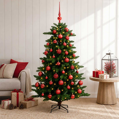 Artificial Christmas Tree with Bauble 150 LEDs 120 cm with LEDs & red balls