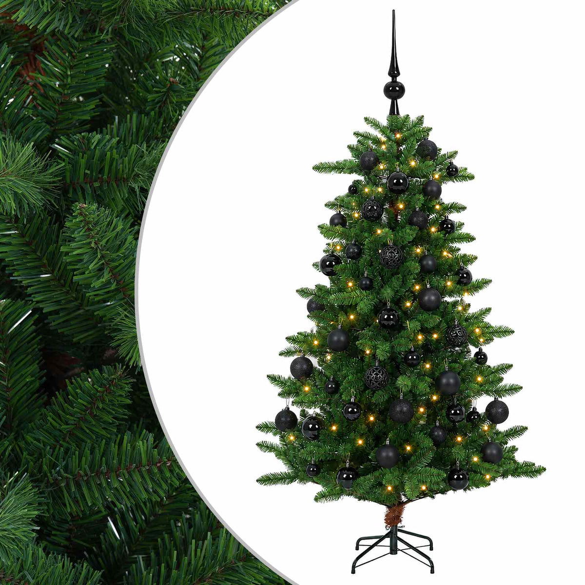 Artificial Christmas Tree with Bauble 150 LEDs 120 cm with LEDs & black balls