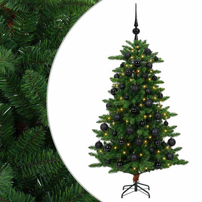 Artificial Christmas Tree with Bauble 150 LEDs 120 cm with LEDs & black balls