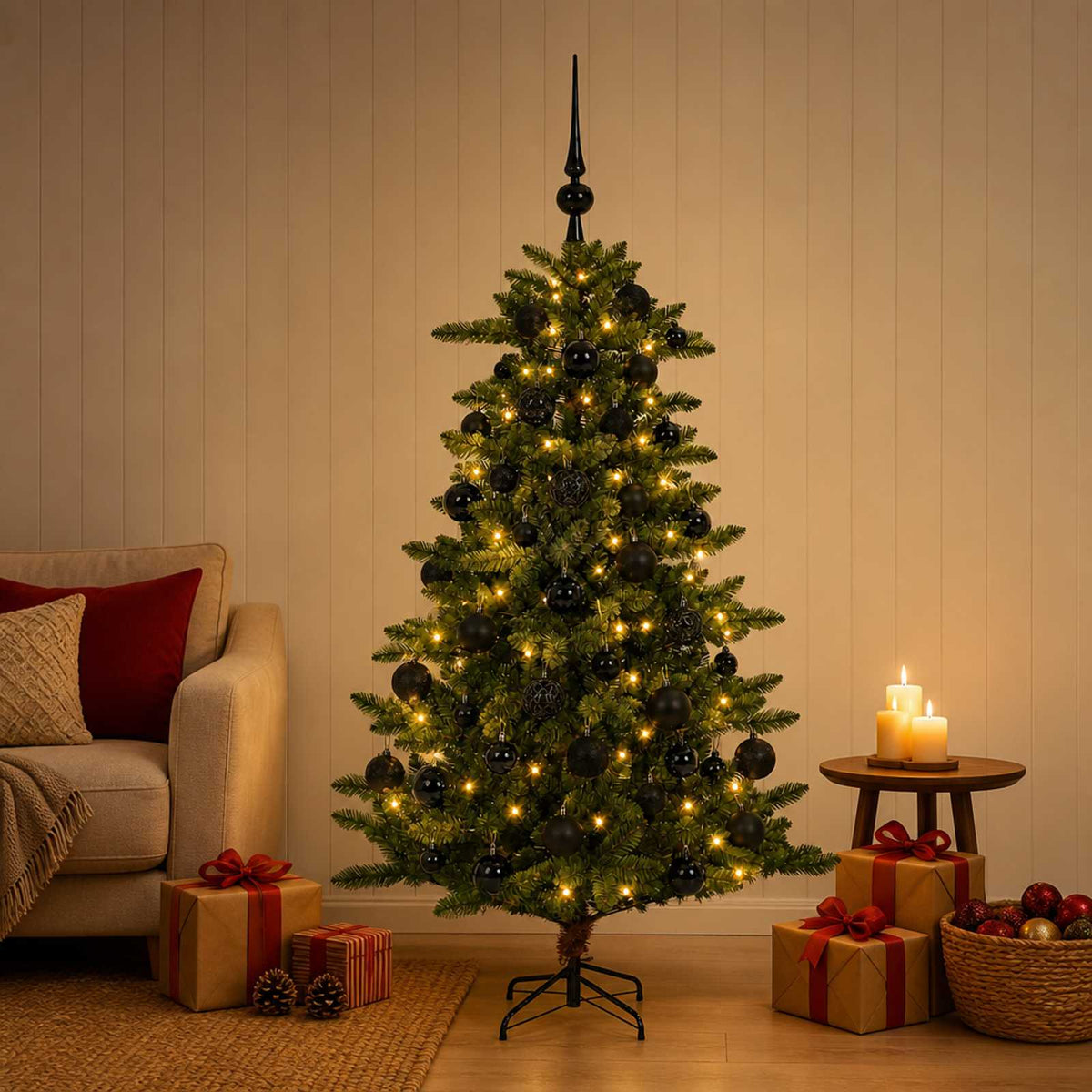 vidaXL Artificial Christmas Tree with Bauble 120 cm 150 LEDs 1