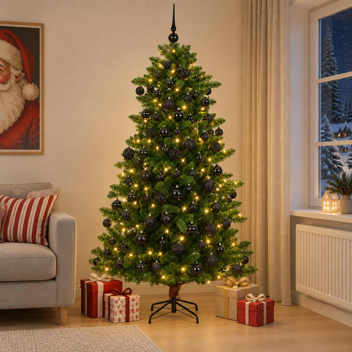 Artificial Christmas Tree Bauble LEDs black balls