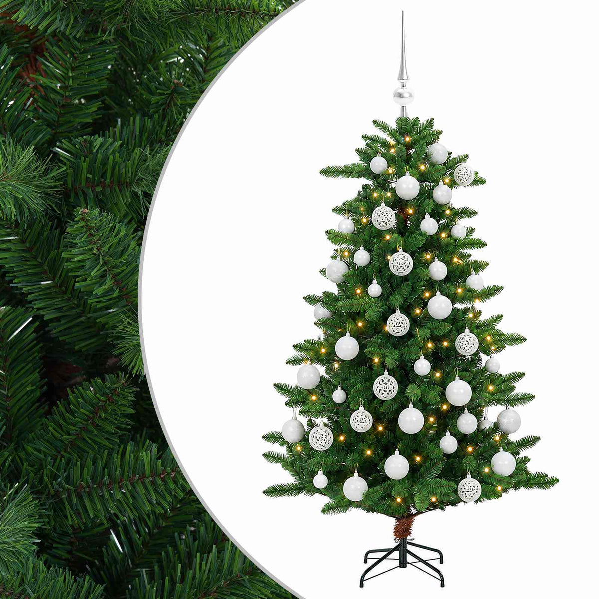 Artificial Christmas Tree with Bauble 150 LEDs 120 cm with LEDs & white balls