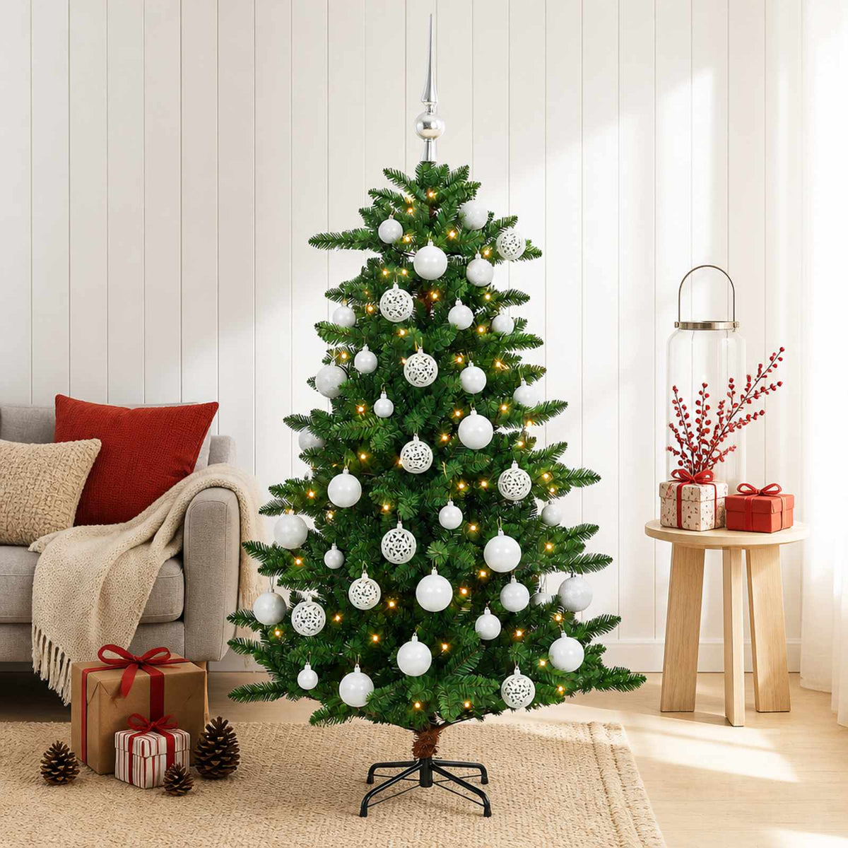 vidaXL Artificial Christmas Tree with Bauble 120 cm 150 LEDs 1