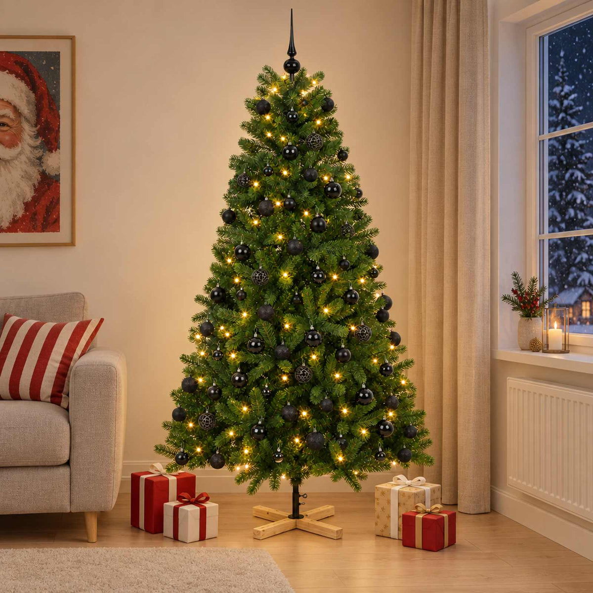 Artificial Christmas Tree Bauble LEDs black balls