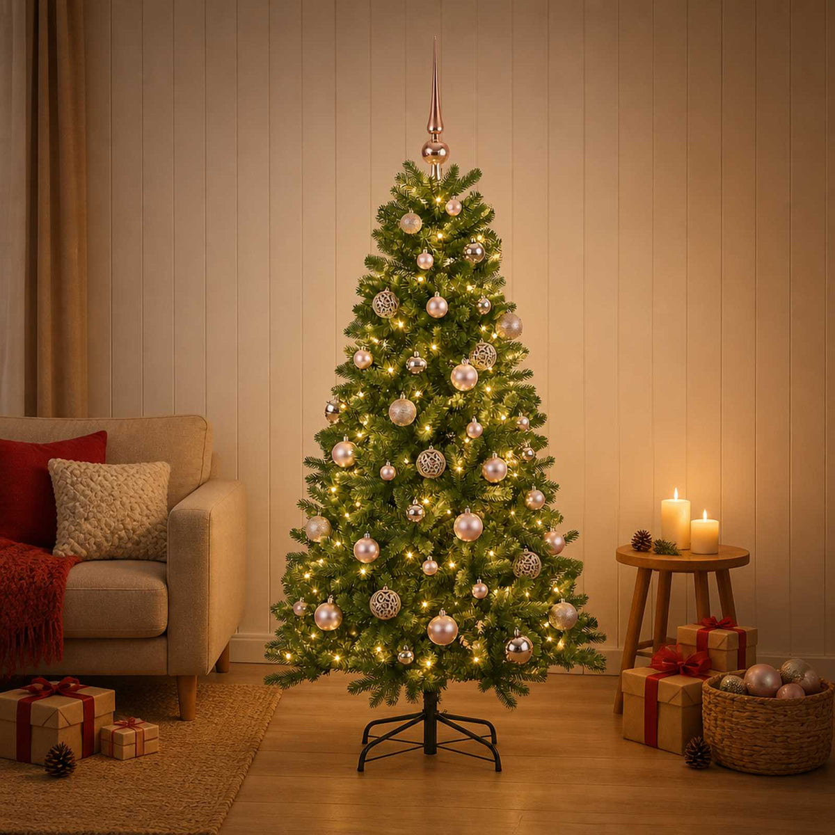 Artificial Christmas Tree Bauble LEDs pink balls